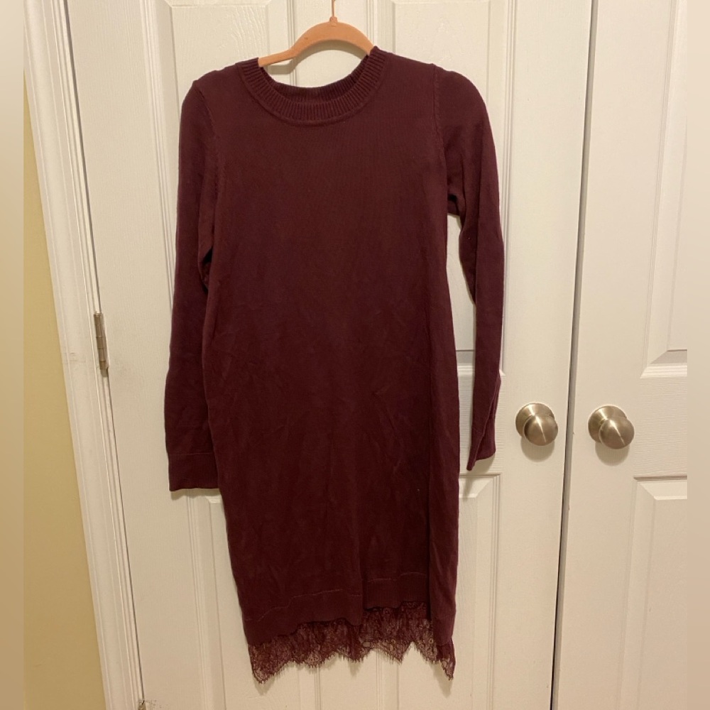 Torrid 00 10 Merlot Red Knit Lace Trim Sweater Dress